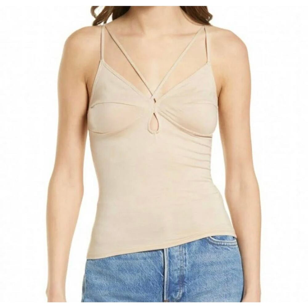 Reformation Tehmina Tank Women XS Tan Tencel Keyhole Strappy Fitted